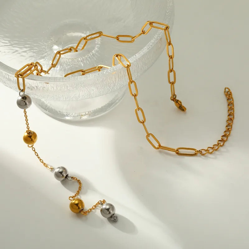 303201 Stainless Steel Round Vacuum Electroplating (In Furnace) Plated 18K Real Gold No Inlay Material Women's Suitable Necklace