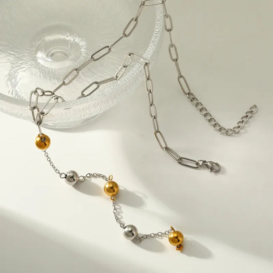 303201 Stainless Steel Round Vacuum Electroplating (In Furnace) Plated 18K Real Gold No Inlay Material Women's Suitable Necklace