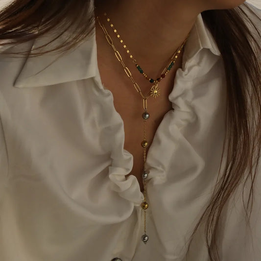 303201 Stainless Steel Round Vacuum Electroplating (In Furnace) Plated 18K Real Gold No Inlay Material Women's Suitable Necklace