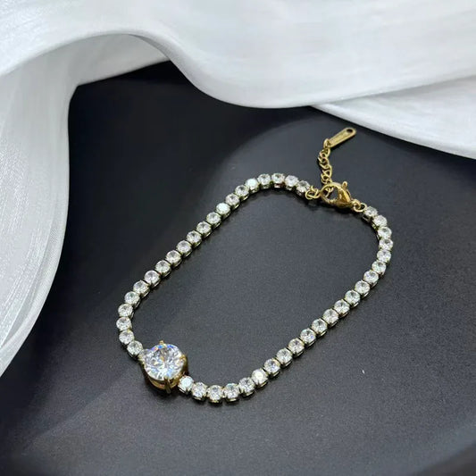 304 Stainless Steel 18K Gold Plated Light Luxury High-Grade Zircon Heart Square Pendant Full Diamond Bracelet Vacuum Electroplated Lobster Clasp For Women