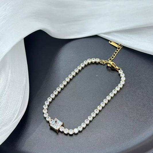 304 Stainless Steel 18K Gold Plated Light Luxury High-Grade Zircon Heart Square Pendant Full Diamond Bracelet Vacuum Electroplated Lobster Clasp For Women