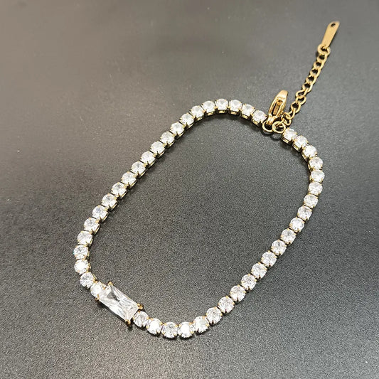 304 Stainless Steel 18K Gold Plated Light Luxury High-Grade Zircon Heart Square Pendant Full Diamond Bracelet Vacuum Electroplated Lobster Clasp For Women