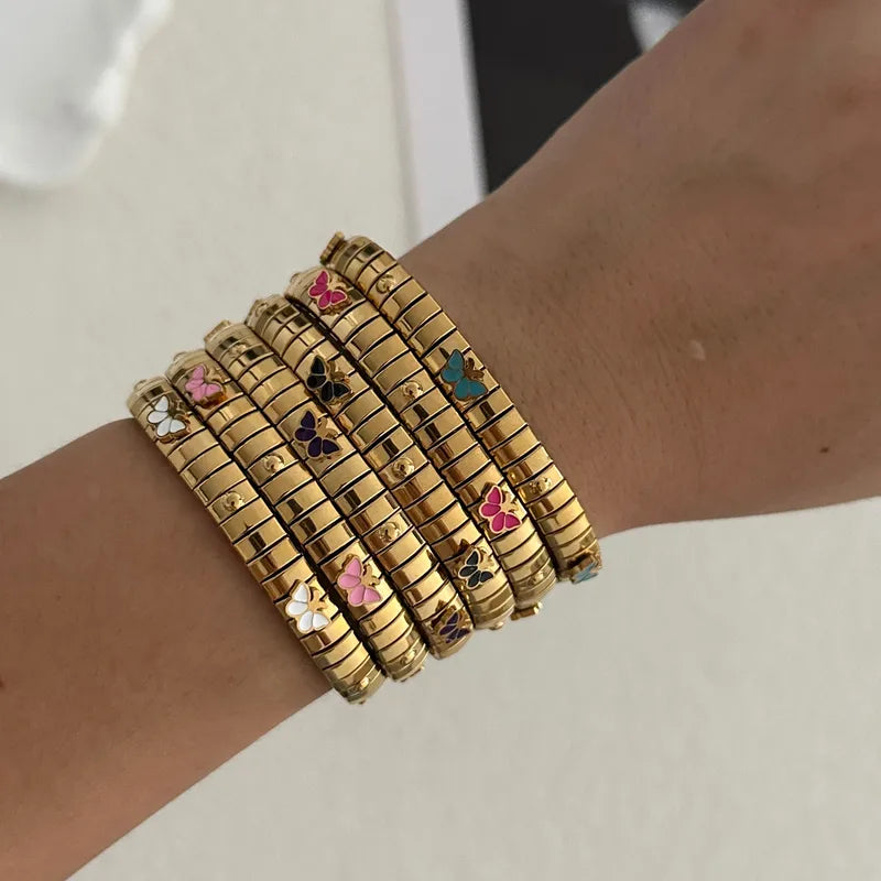 304 Stainless Steel Butterfly Vacuum Plating (In Furnace) Plated 18K Real Gold No Inlay Material Casual Elegant Cute Bracelet