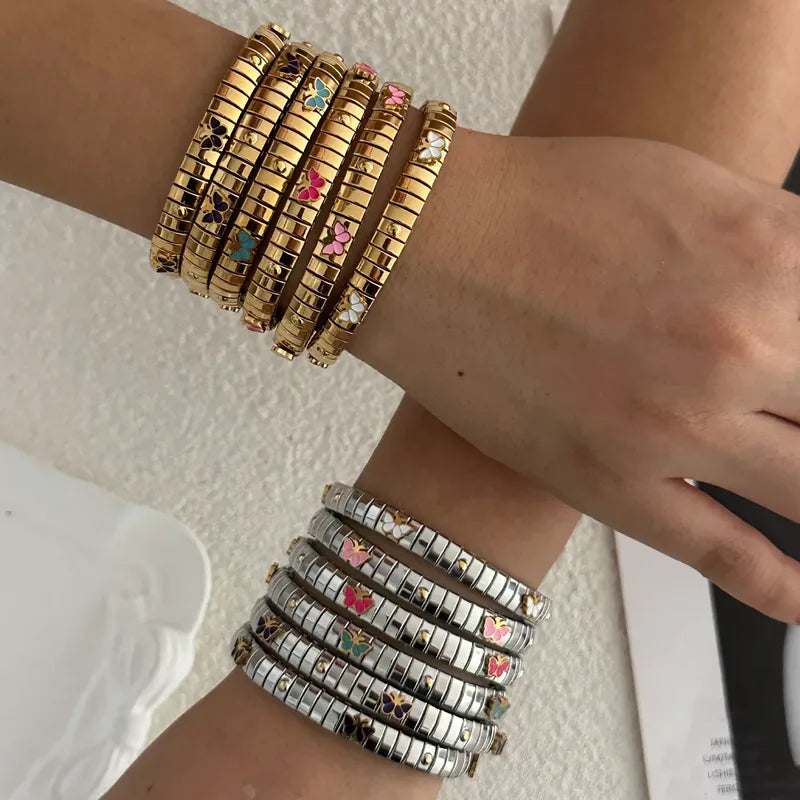 304 Stainless Steel Butterfly Vacuum Plating (In Furnace) Plated 18K Real Gold No Inlay Material Casual Elegant Cute Bracelet