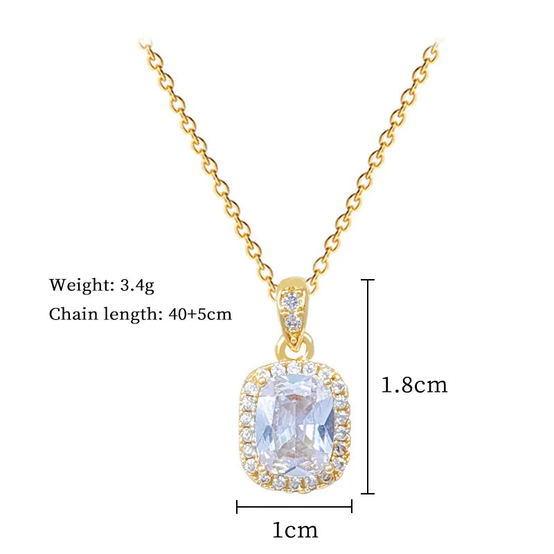 304 Stainless Steel Copper Zircon Square Fashion Light Luxury Style Elegant Full Diamond Necklace For Women Versatile Collarbone Chain Gold-Plated Elegant Female Style