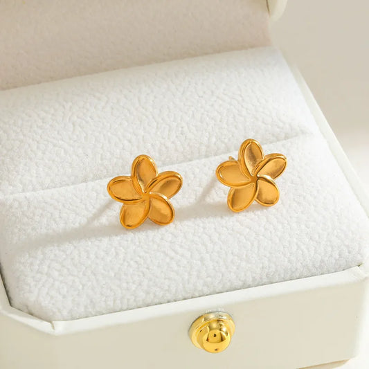 304 Stainless Steel Flower Vacuum Electroplating (In Furnace) Plated 18K Real Gold Zircon Sweet Casual Earrings