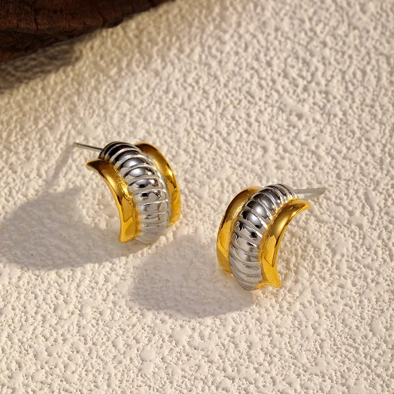 304 Stainless Steel Geometric Waves Fashion OL Simple Style Roman Style Plating Texture Earrings