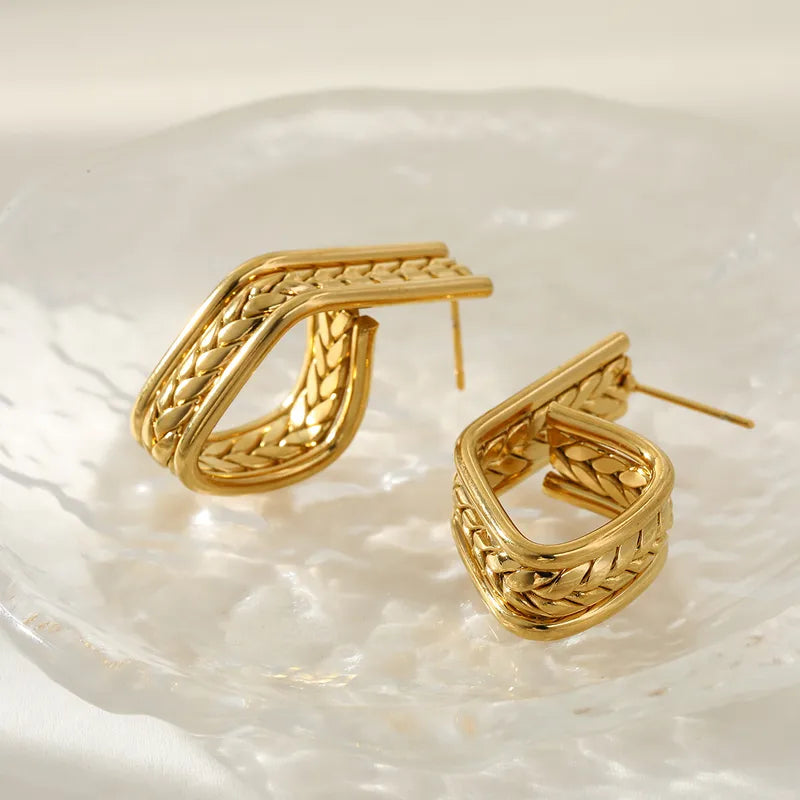 304 Stainless Steel Gold Plated Vacuum Electroplating (In Furnace) Gold Women's Geometric Exaggerated Earrings