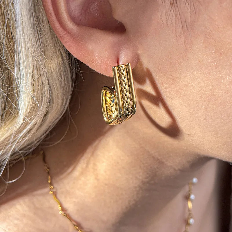 304 Stainless Steel Gold Plated Vacuum Electroplating (In Furnace) Gold Women's Geometric Exaggerated Earrings