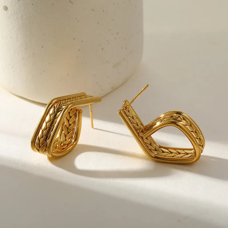304 Stainless Steel Gold Plated Vacuum Electroplating (In Furnace) Gold Women's Geometric Exaggerated Earrings