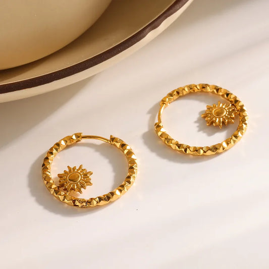 304 Stainless Steel Gold Plated Vacuum Electroplating (In Furnace) Gold Women's Suitable Sun Geometric Earrings