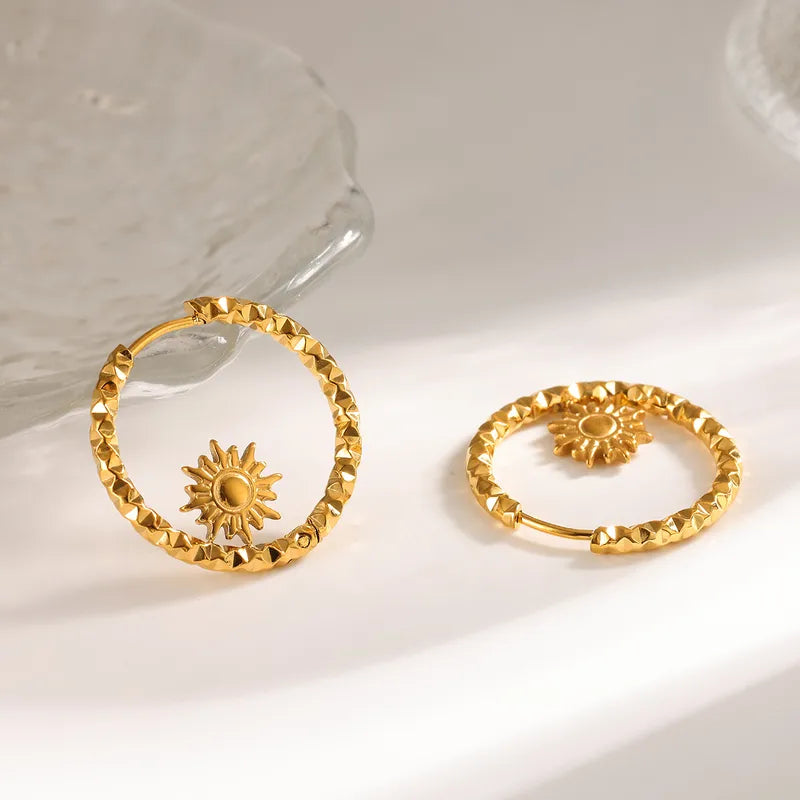 304 Stainless Steel Gold Plated Vacuum Electroplating (In Furnace) Gold Women's Suitable Sun Geometric Earrings