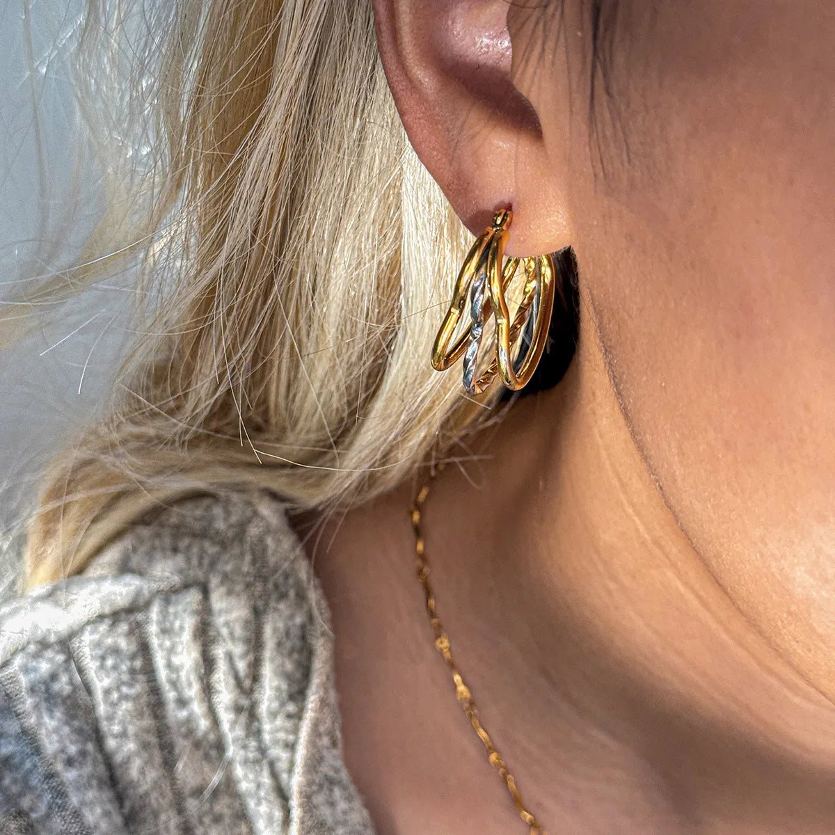 304 Stainless Steel Gold Plated Vacuum Electroplating (In Furnace) Two-tone Women's Geometric Heart-shaped Earrings