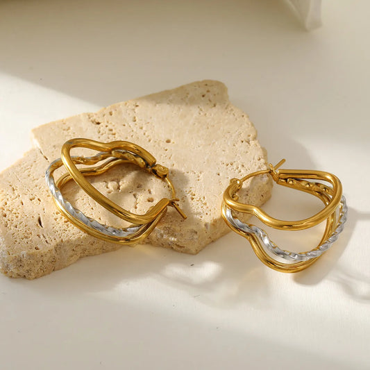 304 Stainless Steel Gold Plated Vacuum Electroplating (In Furnace) Two-tone Women's Geometric Heart-shaped Earrings