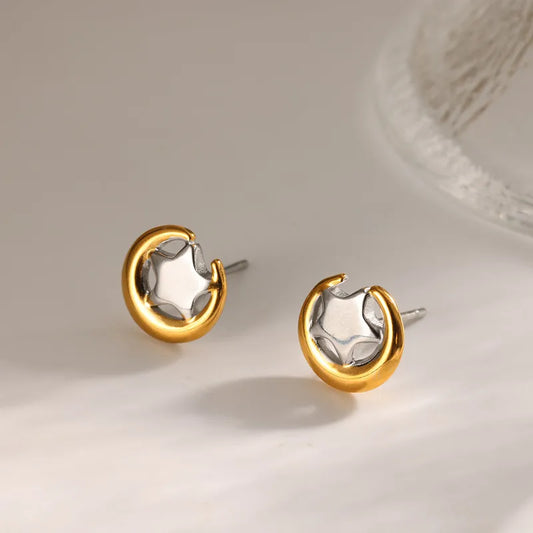 304 Stainless Steel Gold Plated Vacuum Electroplating (In Furnace) Two-tone Women's Geometric Pattern Star Earrings