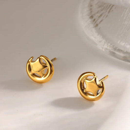 304 Stainless Steel Gold Plated Vacuum Electroplating (In Furnace) Two-tone Women's Geometric Pattern Star Earrings