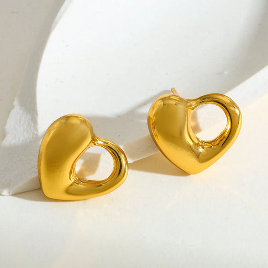 304 Stainless Steel Heart-Shaped Vacuum Electroplated (In Furnace) Zirconia Plated 18K Real Gold Elegant Retro Gold Earrings