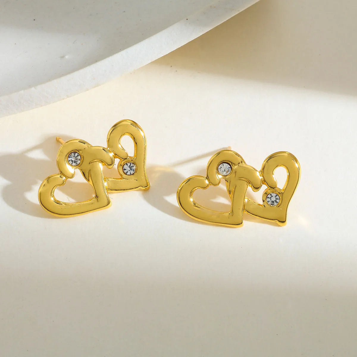 304 Stainless Steel Heart-Shaped Vacuum Electroplated (In Furnace) Zirconia Plated 18K Real Gold Elegant Retro Gold Earrings
