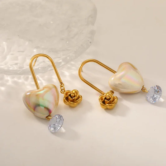 304 Stainless Steel Heart-Shaped Vacuum Electroplating (In-Furnace) 18K Real Gold Plated No Inlay Material White Gold Suitable For Women Earrings