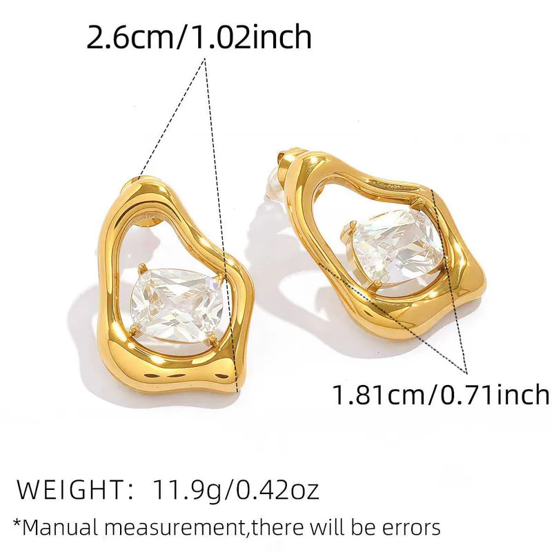 304 Stainless Steel Ladies 18k Gold Plated Zircon Asymmetric Earrings Jewelry Accessories Holiday Gifts