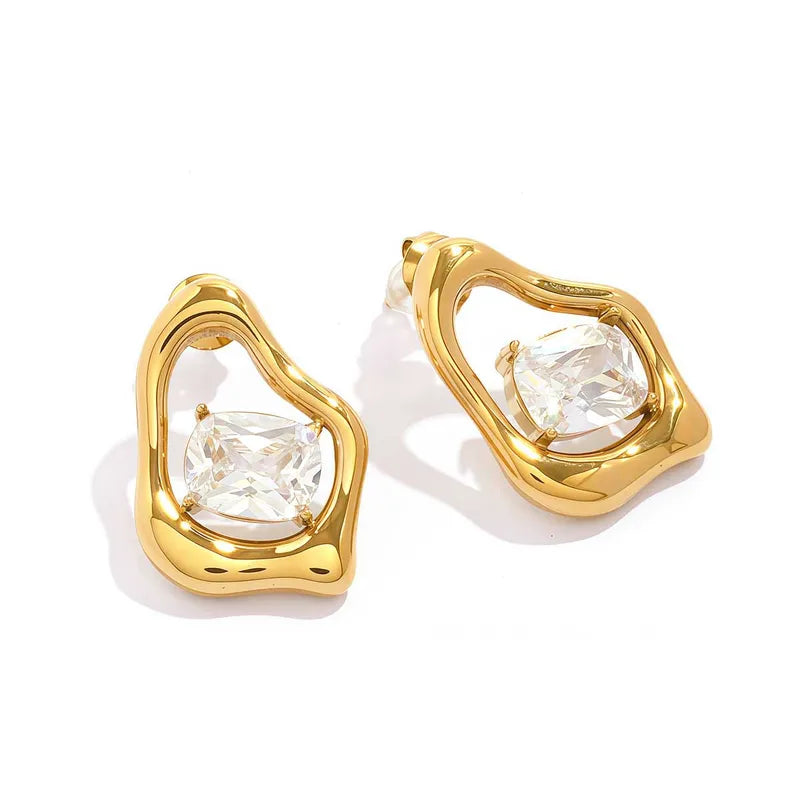 304 Stainless Steel Ladies 18k Gold Plated Zircon Asymmetric Earrings Jewelry Accessories Holiday Gifts