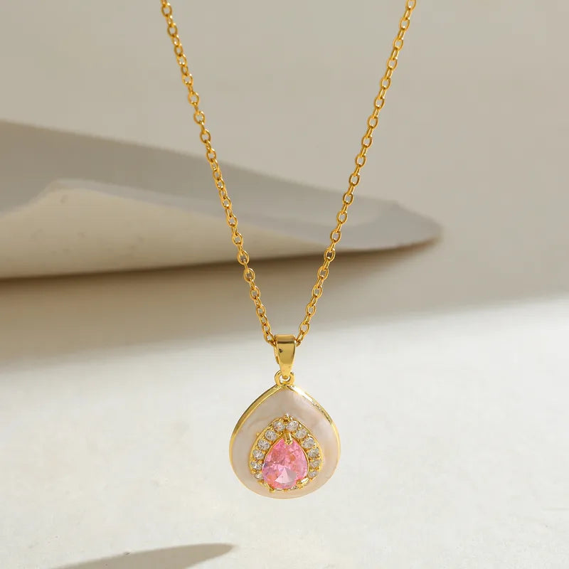 304 Stainless Steel Plated With 18K Gold Vacuum Electroplating (In Furnace) Zircon Elegant Women's Suitable Copper Pendant Necklace