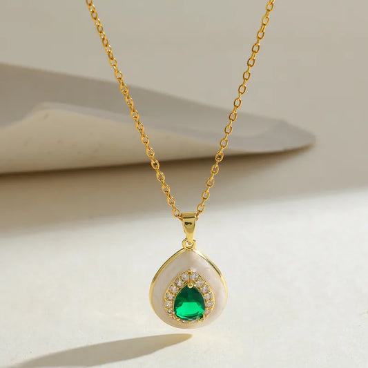 304 Stainless Steel Plated With 18K Gold Vacuum Electroplating (In Furnace) Zircon Elegant Women's Suitable Copper Pendant Necklace