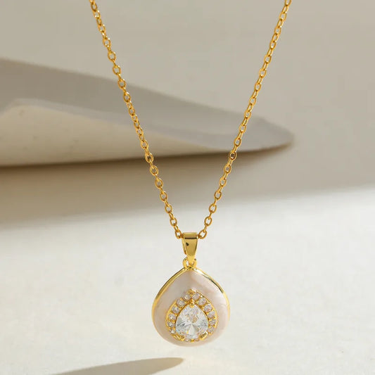 304 Stainless Steel Plated With 18K Gold Vacuum Electroplating (In Furnace) Zircon Elegant Women's Suitable Copper Pendant Necklace