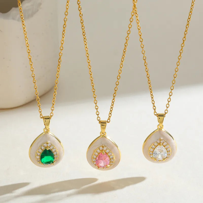 304 Stainless Steel Plated With 18K Gold Vacuum Electroplating (In Furnace) Zircon Elegant Women's Suitable Copper Pendant Necklace