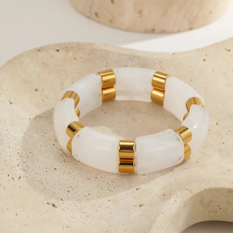 304 Stainless Steel Resin Spliced Elastic Bracelet Bangle Simple Hand Jewelry For Women