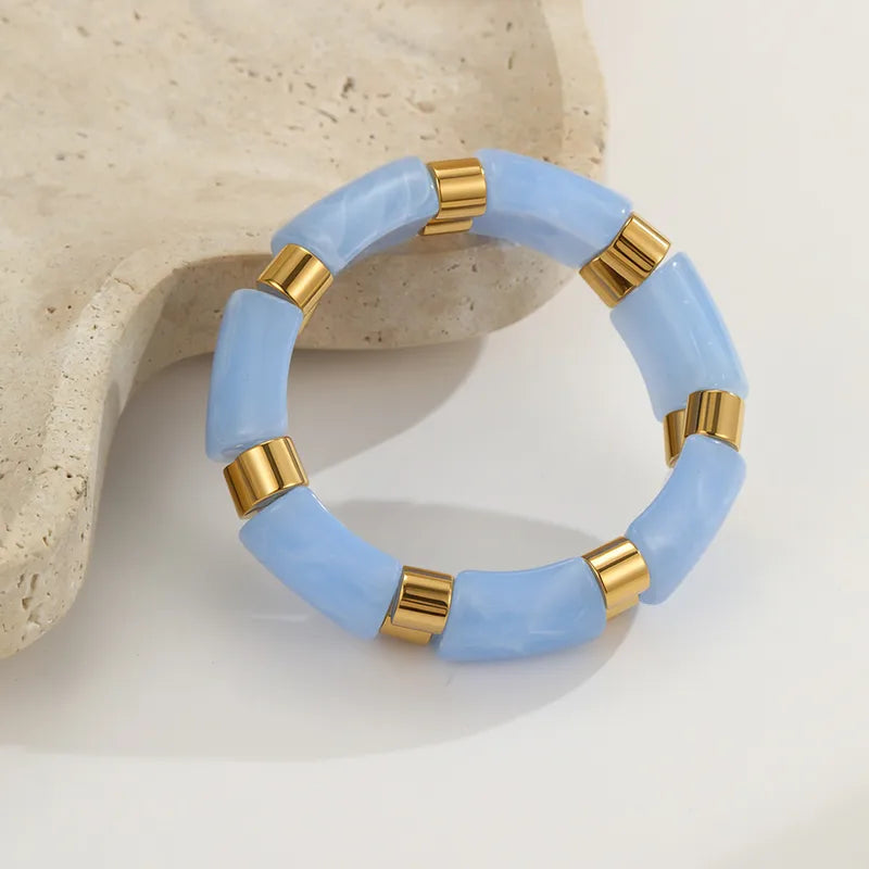 304 Stainless Steel Resin Spliced Elastic Bracelet Bangle Simple Hand Jewelry For Women