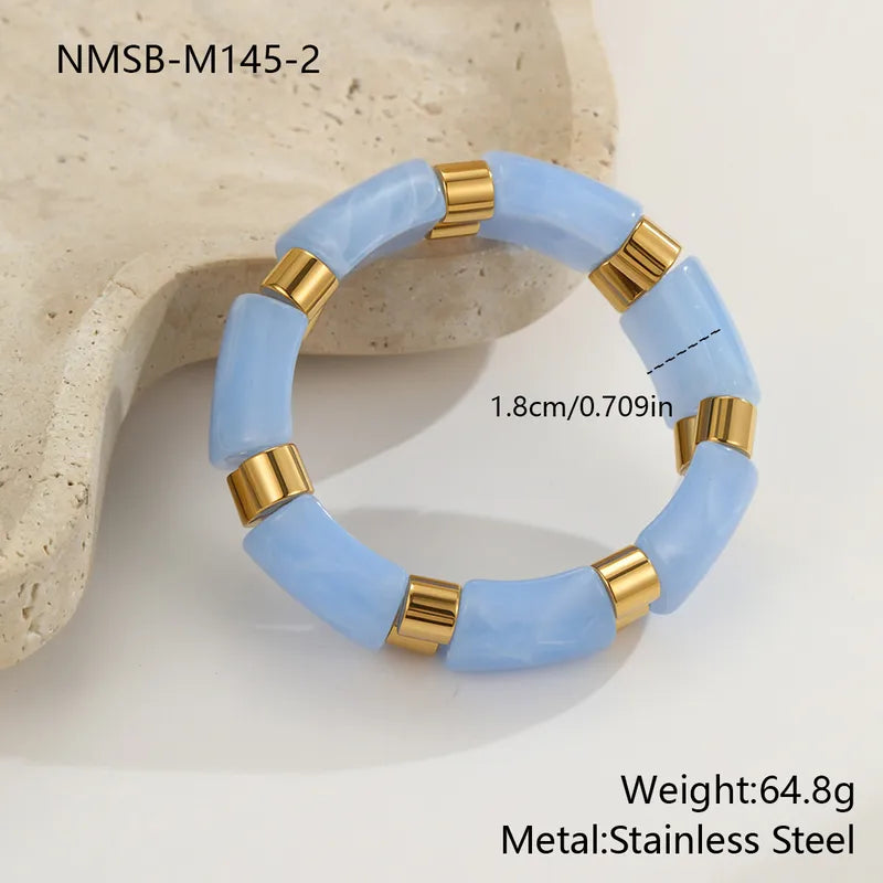 304 Stainless Steel Resin Spliced Elastic Bracelet Bangle Simple Hand Jewelry For Women