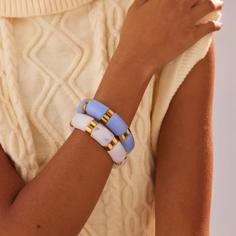 304 Stainless Steel Resin Spliced Elastic Bracelet Bangle Simple Hand Jewelry For Women