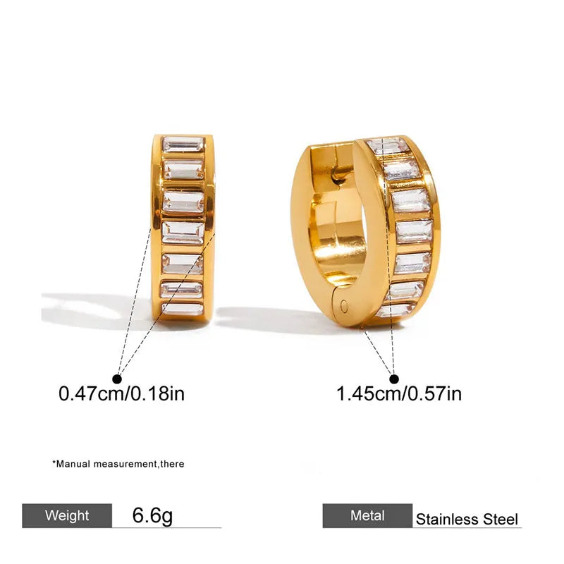 304 Stainless Steel Rhinestone Round Earrings Jewelry For Women, Earrings, Vacuum Electroplated 18K Real Gold, Simple Style, Classic Design, Waterproof, Non-Fading