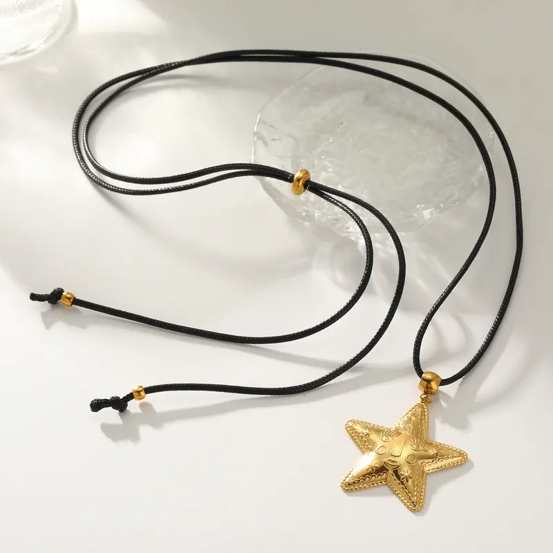 304 Stainless Steel Round Vacuum Electroplating (In Furnace) Plated 18K Real Gold Star Moon Love Heart Shape No Inlaid Material Necklace