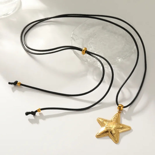 304 Stainless Steel Round Vacuum Electroplating (In Furnace) Plated 18K Real Gold Star Moon Love Heart Shape No Inlaid Material Necklace