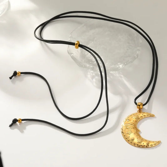 304 Stainless Steel Round Vacuum Electroplating (In Furnace) Plated 18K Real Gold Star Moon Love Heart Shape No Inlaid Material Necklace