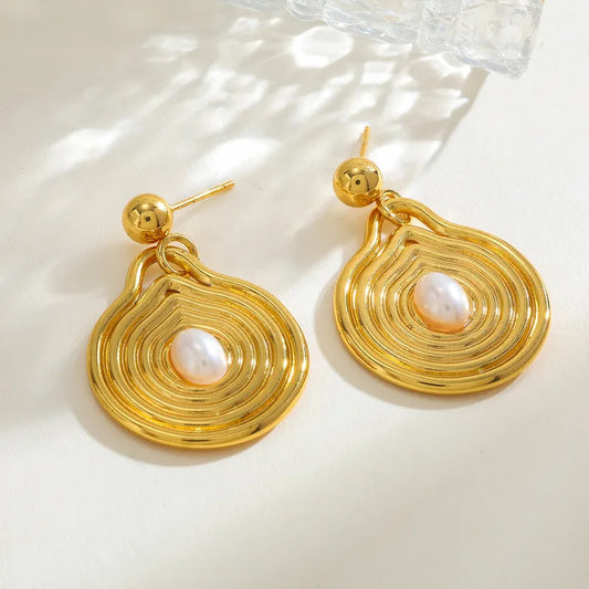 304 Stainless Steel Round Water Plating Vacuum Electroplating (In Furnace) Imitation Pearl Plating 18K Real Gold Cute Hip Hop Minimalist Style Earrings