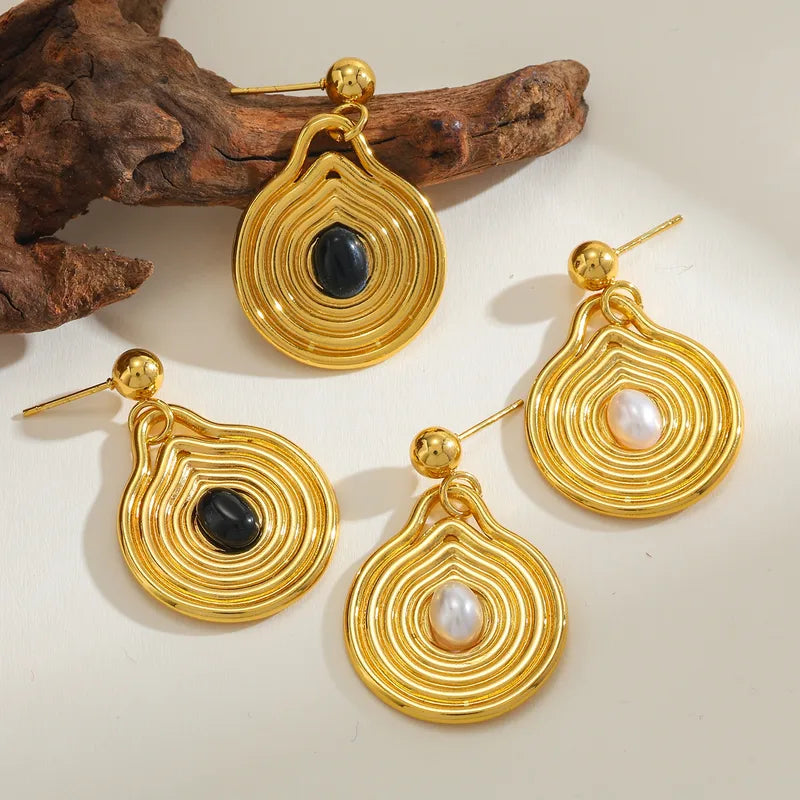 304 Stainless Steel Round Water Plating Vacuum Electroplating (In Furnace) Imitation Pearl Plating 18K Real Gold Cute Hip Hop Minimalist Style Earrings