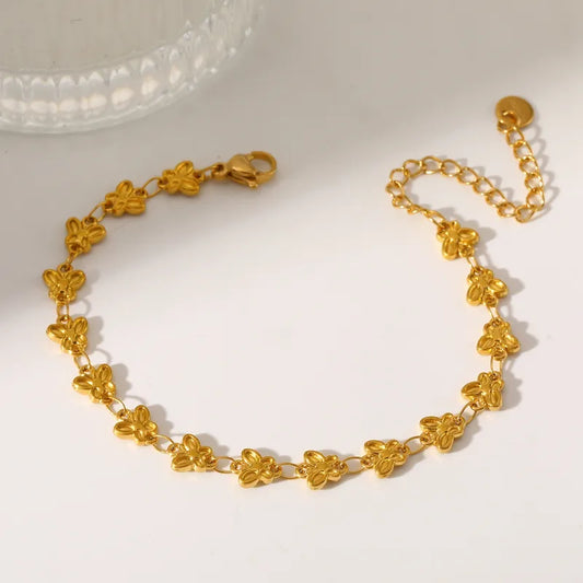 304 Stainless Steel Star Flower Butterfly Vacuum Plating (In Furnace) 18K Real Gold Plated Handmade Chain Lobster Clasp Gold Women's Bracelet