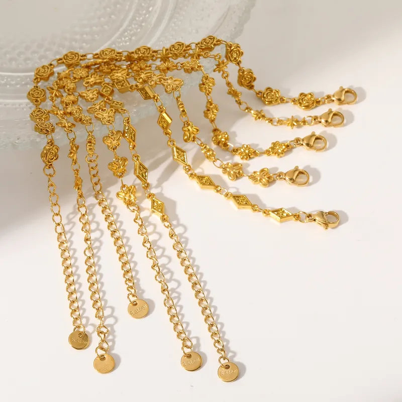 304 Stainless Steel Star Flower Butterfly Vacuum Plating (In Furnace) 18K Real Gold Plated Handmade Chain Lobster Clasp Gold Women's Bracelet