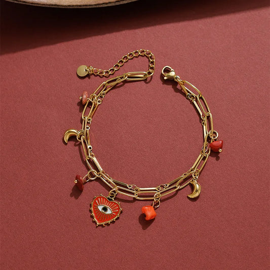 304 Stainless Steel Sun Star Moon Vacuum Plating (In Furnace) No Inlay Material Modern Style Simple Style Classic Style (Jewelry) Waterproof Non-Fading Plating Gold Bracelet Street Style High Street Shiny