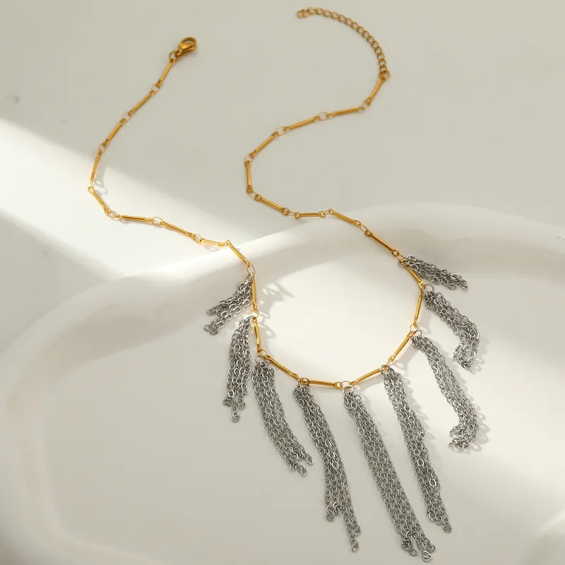 304 Stainless Steel Tassel Round Vacuum Electroplating (In Furnace) Plated 18K Real Gold Lobster Clasp Women's Necklace