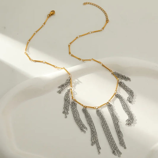 304 Stainless Steel Tassel Round Vacuum Electroplating (In Furnace) Plated 18K Real Gold Lobster Clasp Women's Necklace