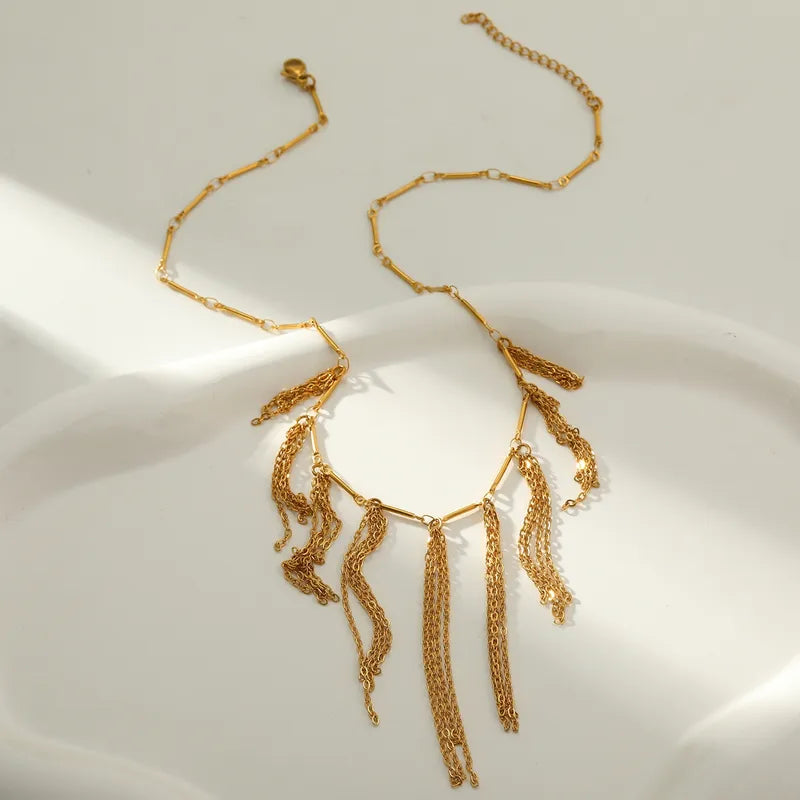 304 Stainless Steel Tassel Round Vacuum Electroplating (In Furnace) Plated 18K Real Gold Lobster Clasp Women's Necklace