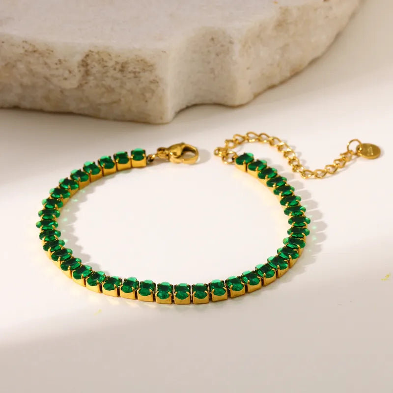 304 Stainless Steel Vacuum Electroplating (In Furnace) Plated 18K Real Gold Zircon Women's Bracelet