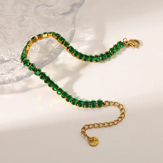 304 Stainless Steel Vacuum Electroplating (In Furnace) Plated 18K Real Gold Zircon Women's Bracelet