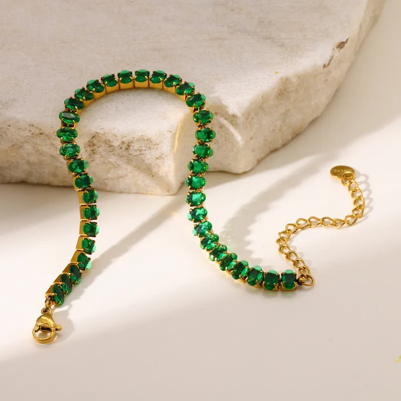 304 Stainless Steel Vacuum Electroplating (In Furnace) Plated 18K Real Gold Zircon Women's Bracelet