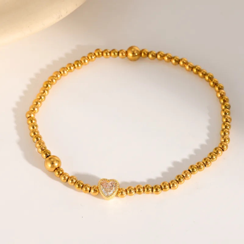 304 Stainless Steel Vacuum Electroplating (In Furnace) Zircon Luxury Classic Style Plated 18K Real Gold Women's Bracelet