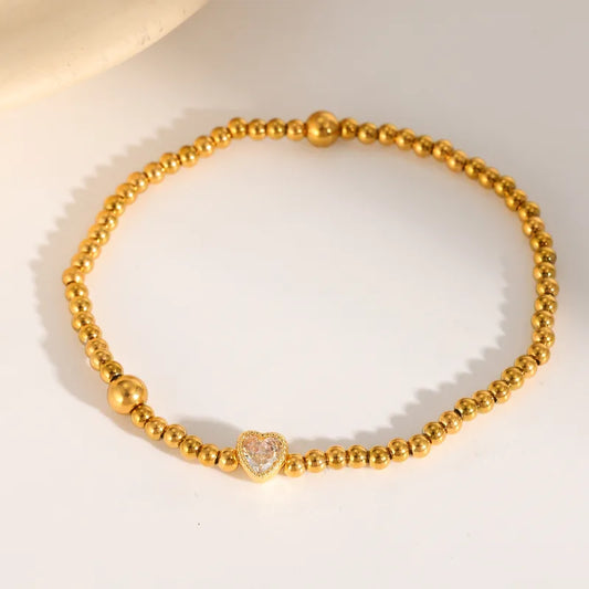 304 Stainless Steel Vacuum Electroplating (In Furnace) Zircon Luxury Classic Style Plated 18K Real Gold Women's Bracelet